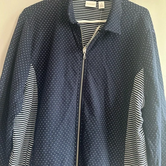 Chico's Navy Polka Dot Bomber Jacket - Picture 2 of 6